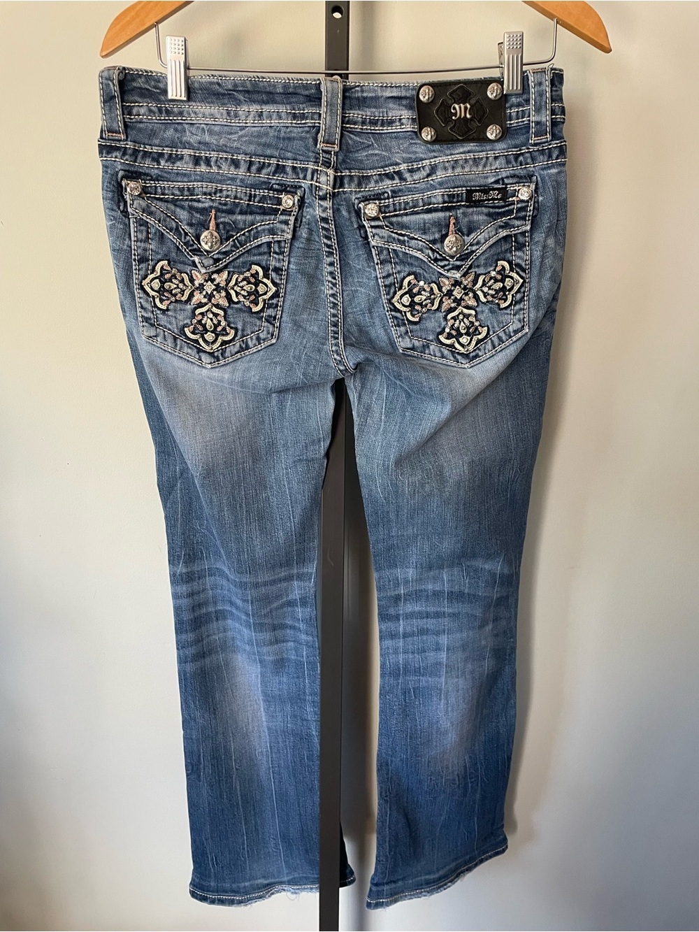Miss Me Bootcut Denim Jeans Mcbling Cross Flap Pocket Bling Y2K 2000s Size 29